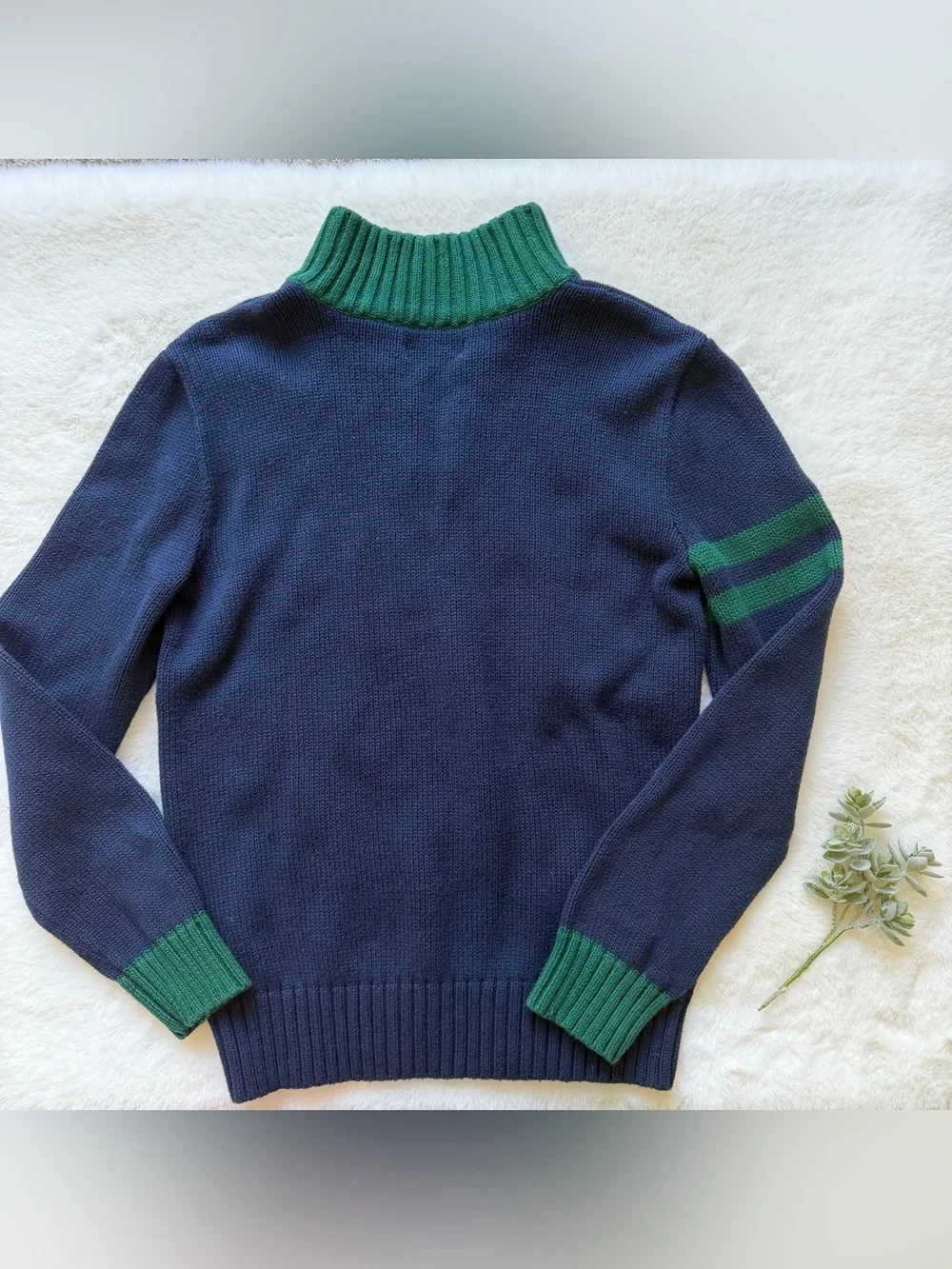 Ralph Lauren | EUC - Logo Quarter Zip Sweater - Size 14/16 - Navy/Green